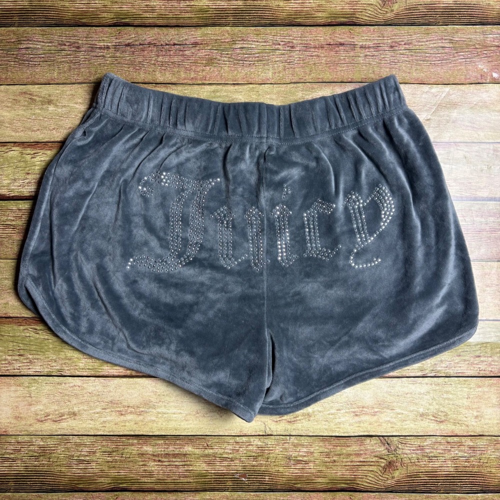 Y2K McBling Juicy Couture Grey Velour Rhinestone Shorts